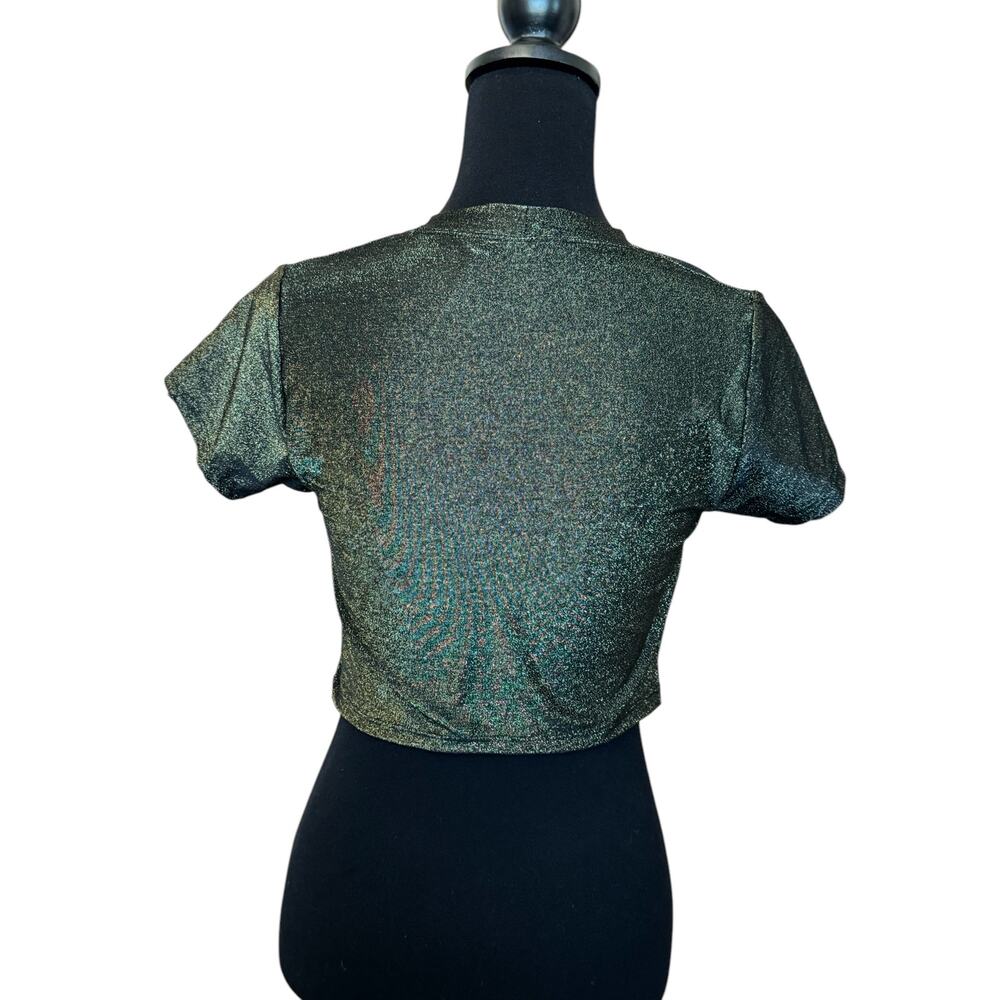 New ~ YOUNG FABULOUS BROKE YFB ~ Women's Black Shimmer Cropped Top Size M - Picture 3 of 5